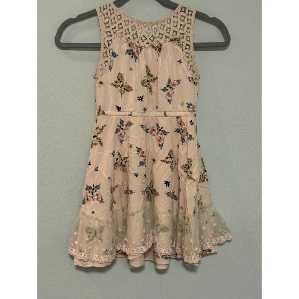 Epic Threads‎ Dress Girl's Medium Peach Round Neck Sleeveless Floral Butterfly